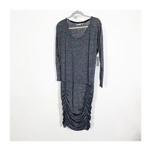 Athleta Dress Womens Medium Tulip Hem Ruched Long Sleeve Dress Charcoal NEW